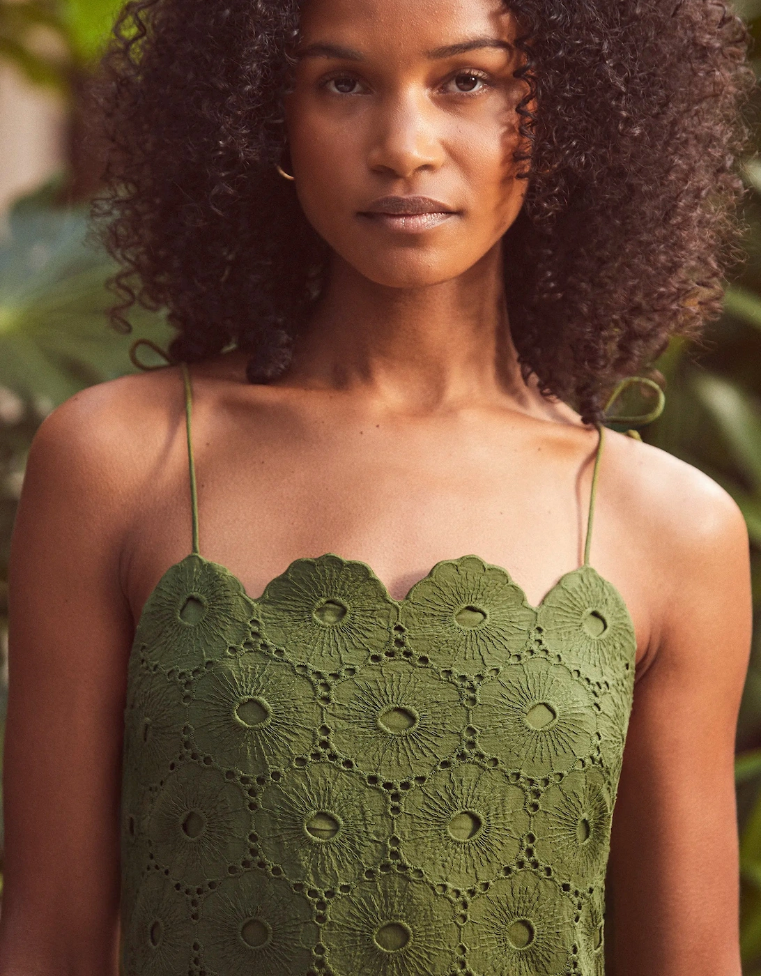 Olive Broderie Tie Shoulder Dress