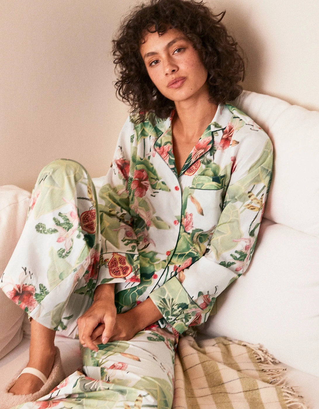 Petite Multi Lotus Print Cotton Pyjamas & Sleep Mask