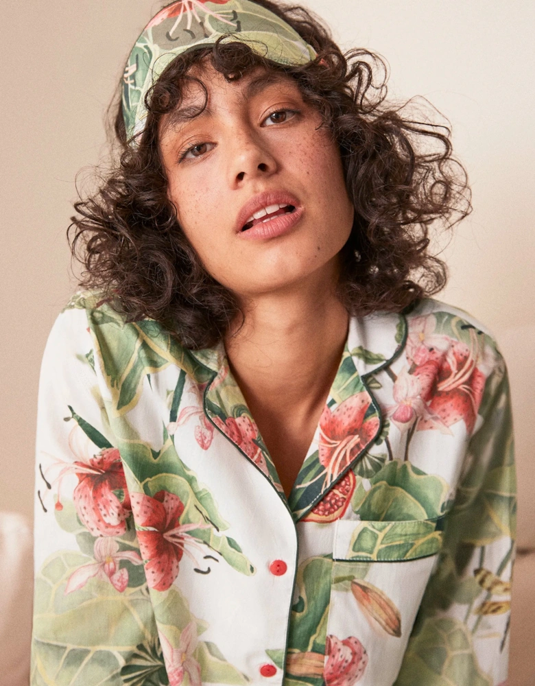 Petite Multi Lotus Print Cotton Pyjamas & Sleep Mask