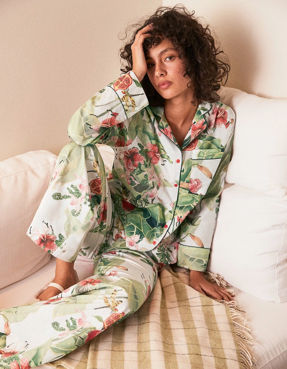 Petite Multi Lotus Print Cotton Pyjamas & Sleep Mask