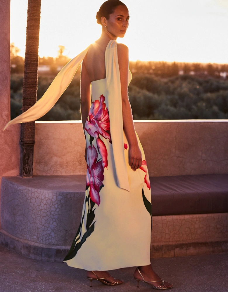 Petite Aurora Yellow Floral Scarf Detail Bandeau Dress