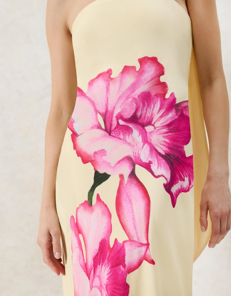 Petite Aurora Yellow Floral Scarf Detail Bandeau Dress
