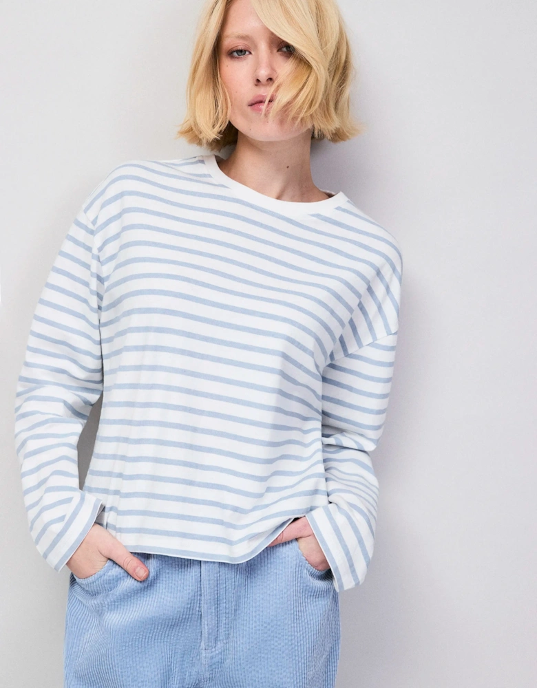 Blue Stripe Long-Sleeved Organic Cotton T-Shirt
