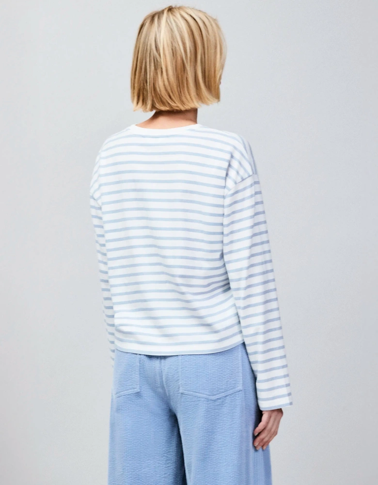 Blue Stripe Long-Sleeved Organic Cotton T-Shirt