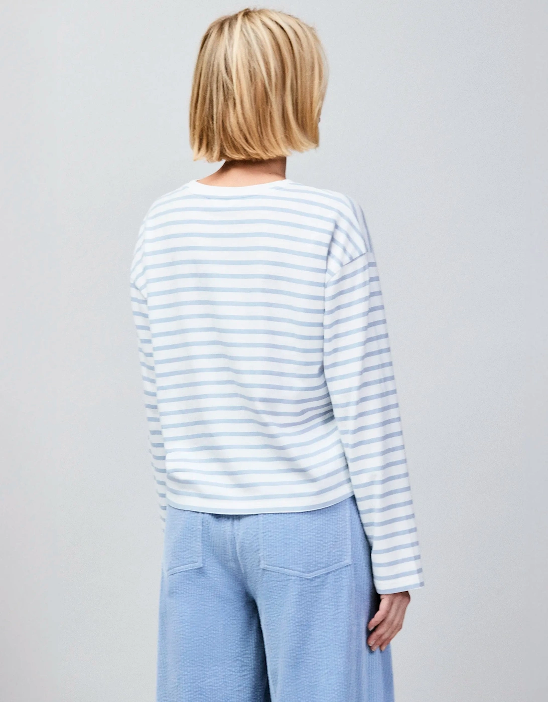 Blue Stripe Long-Sleeved Organic Cotton T-Shirt