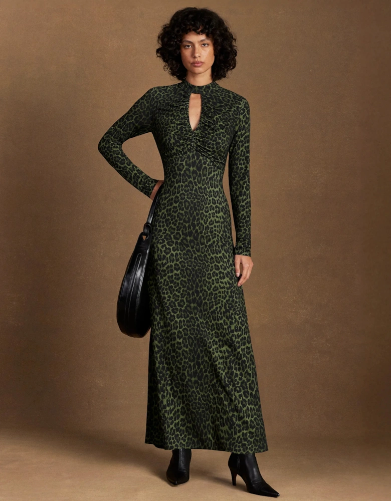 Petite Green Animal Print Keyhole Dress