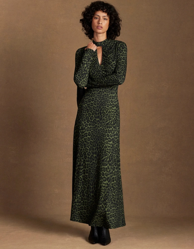 Petite Green Animal Print Keyhole Dress