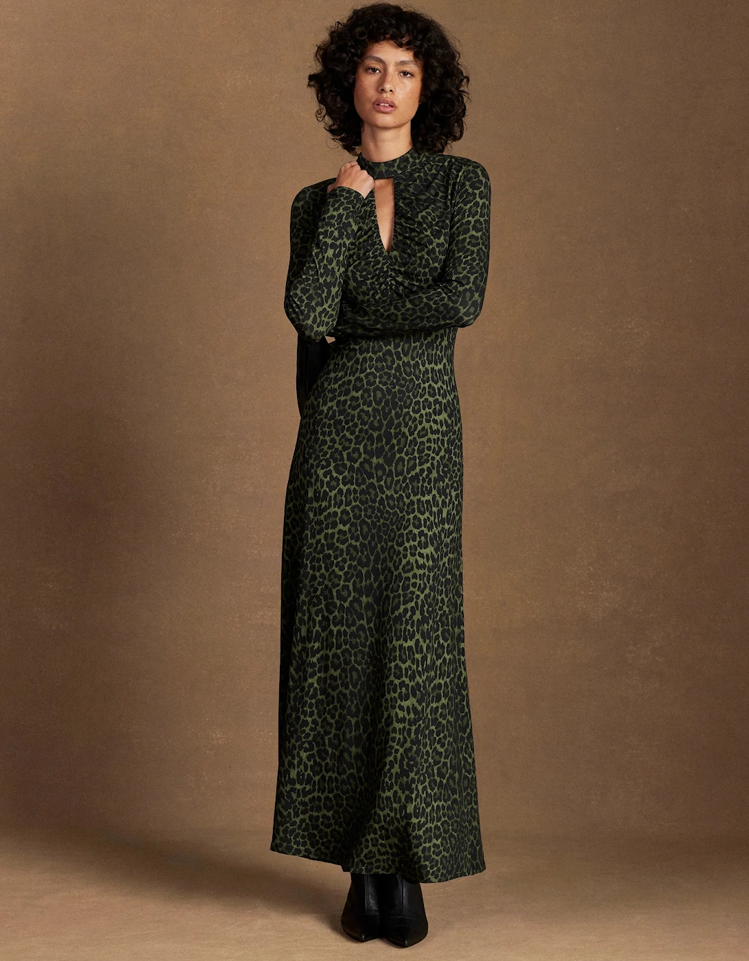 Petite Green Animal Print Keyhole Dress