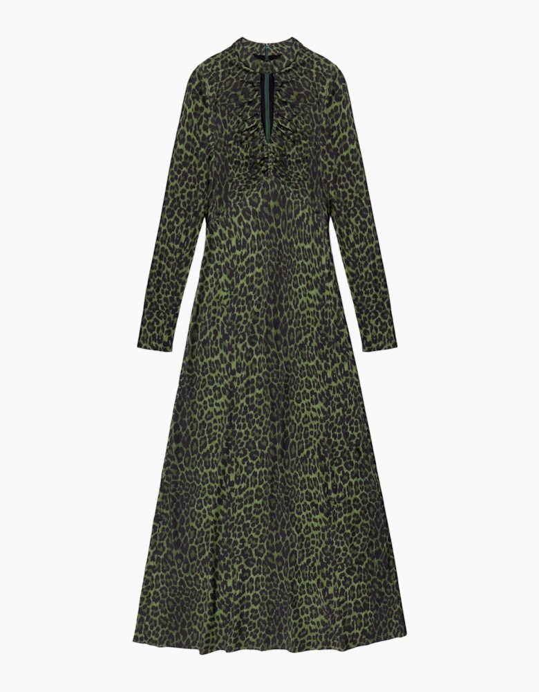 Petite Green Animal Print Keyhole Dress