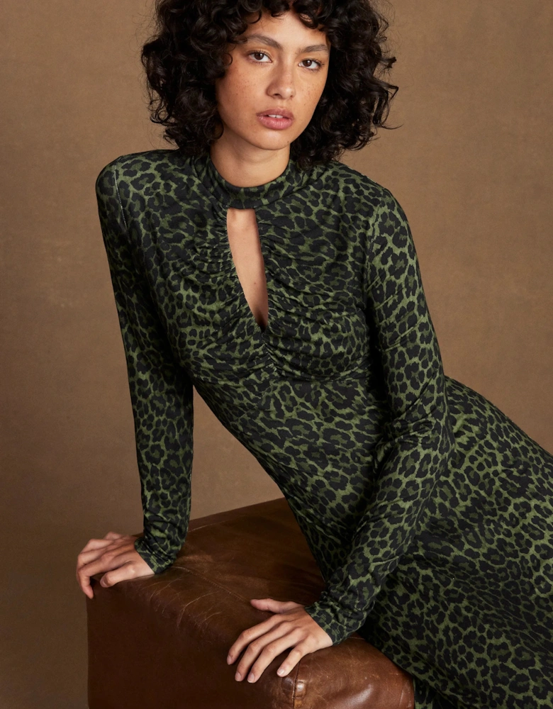Petite Green Animal Print Keyhole Dress