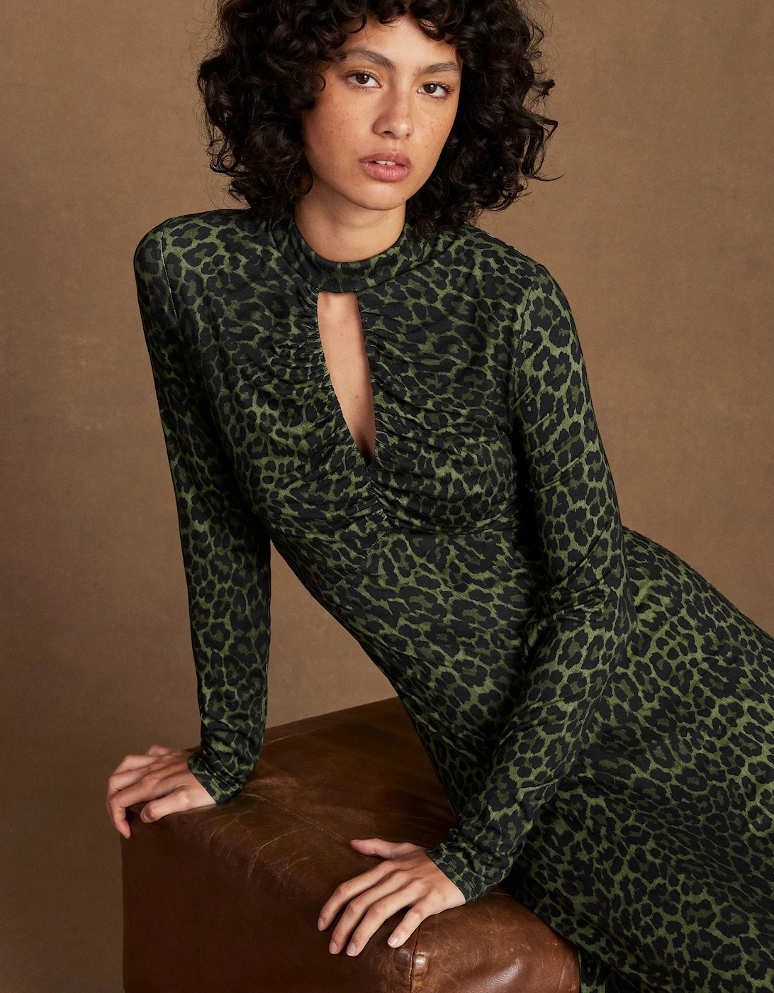 Petite Green Animal Print Keyhole Dress