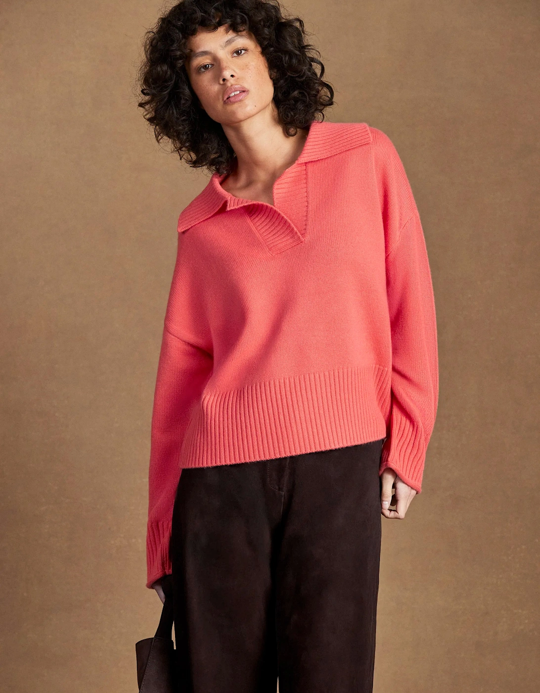 Coral Collar Jumper With Cashmere