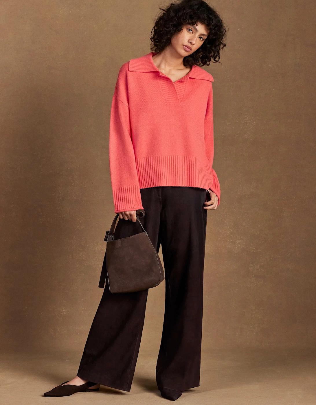 Coral Collar Jumper With Cashmere