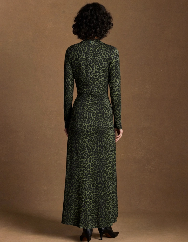 Petite Green Animal Print Keyhole Dress