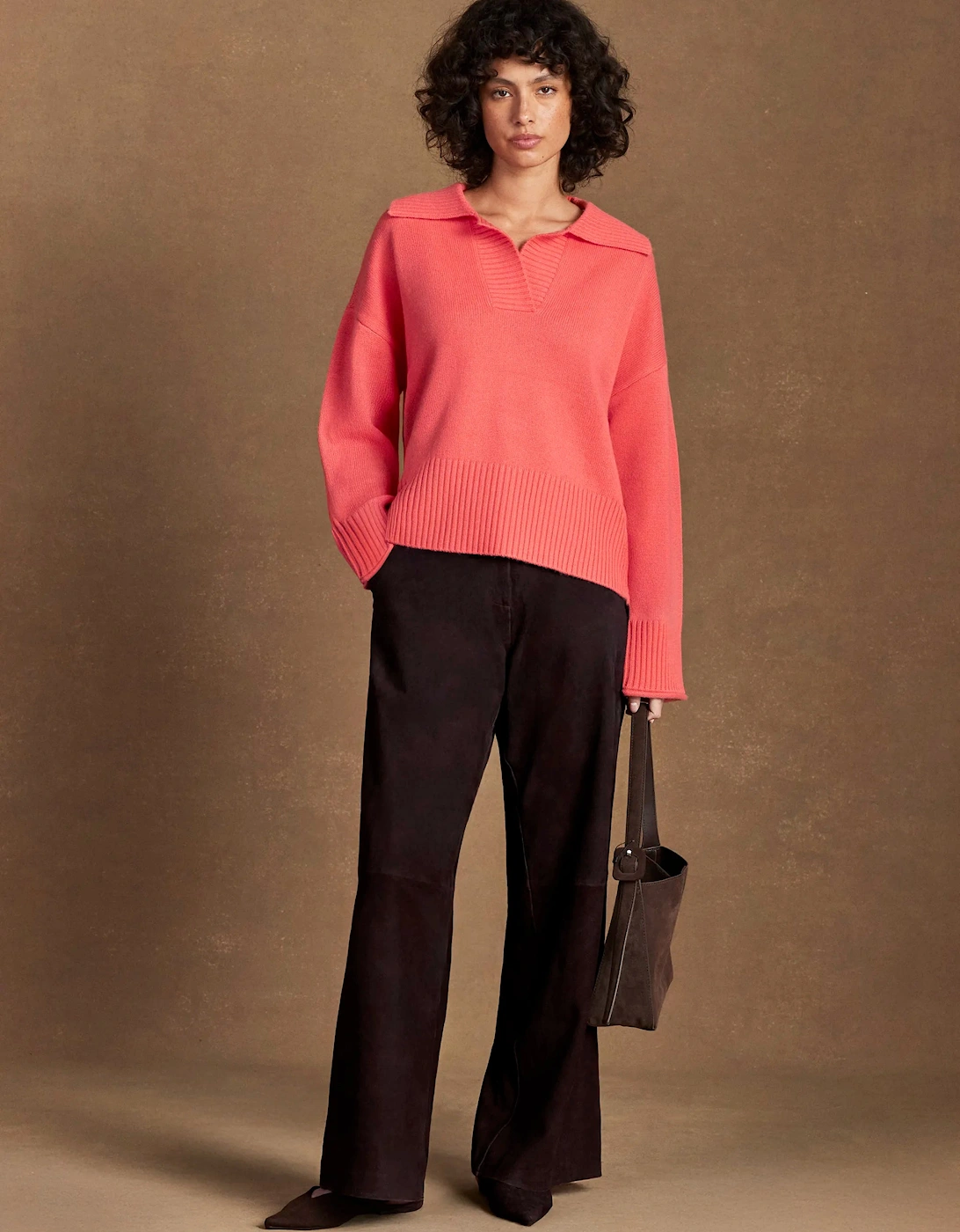 Coral Collar Jumper With Cashmere