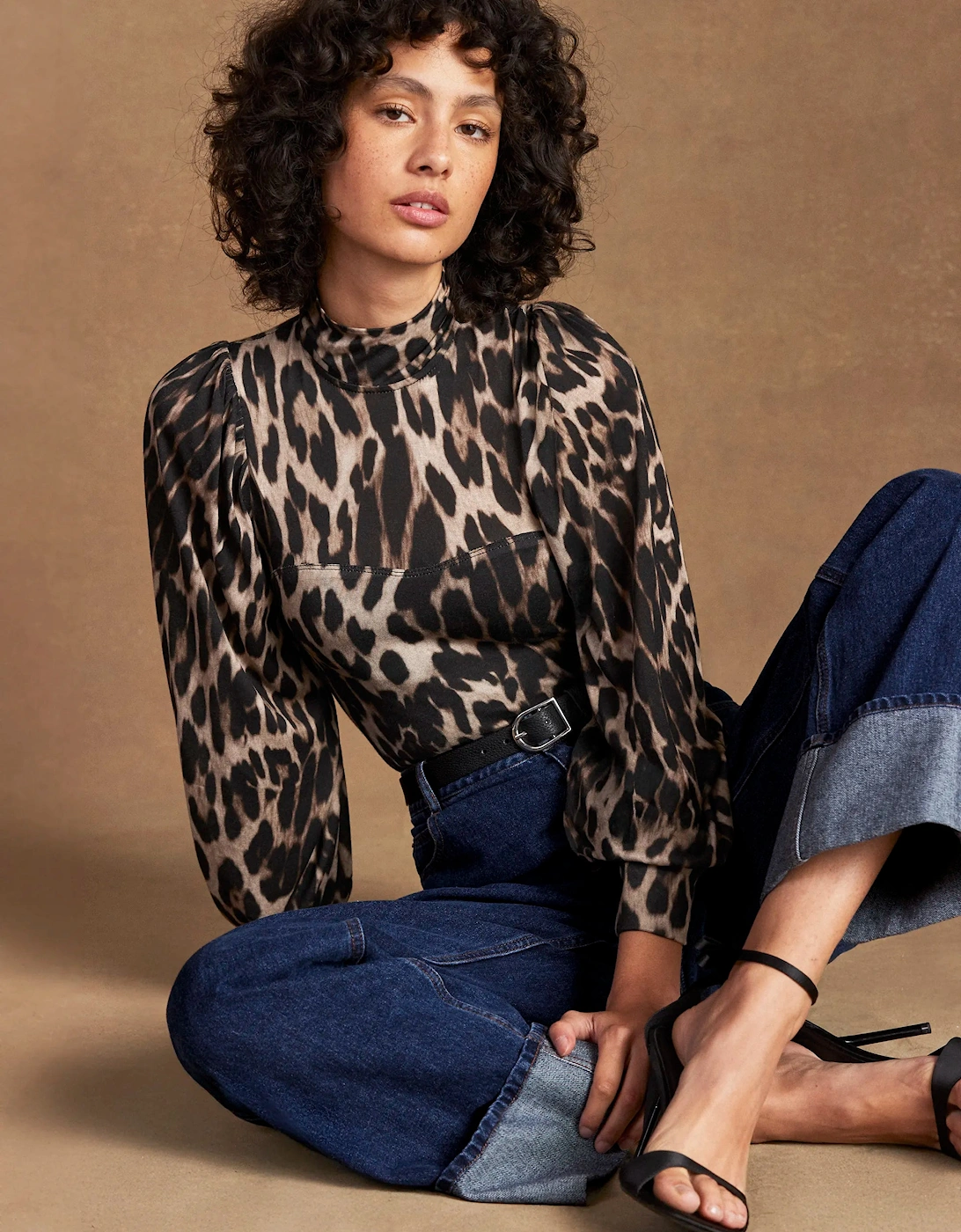 Leopard-Print Puff-Sleeve Bodysuit