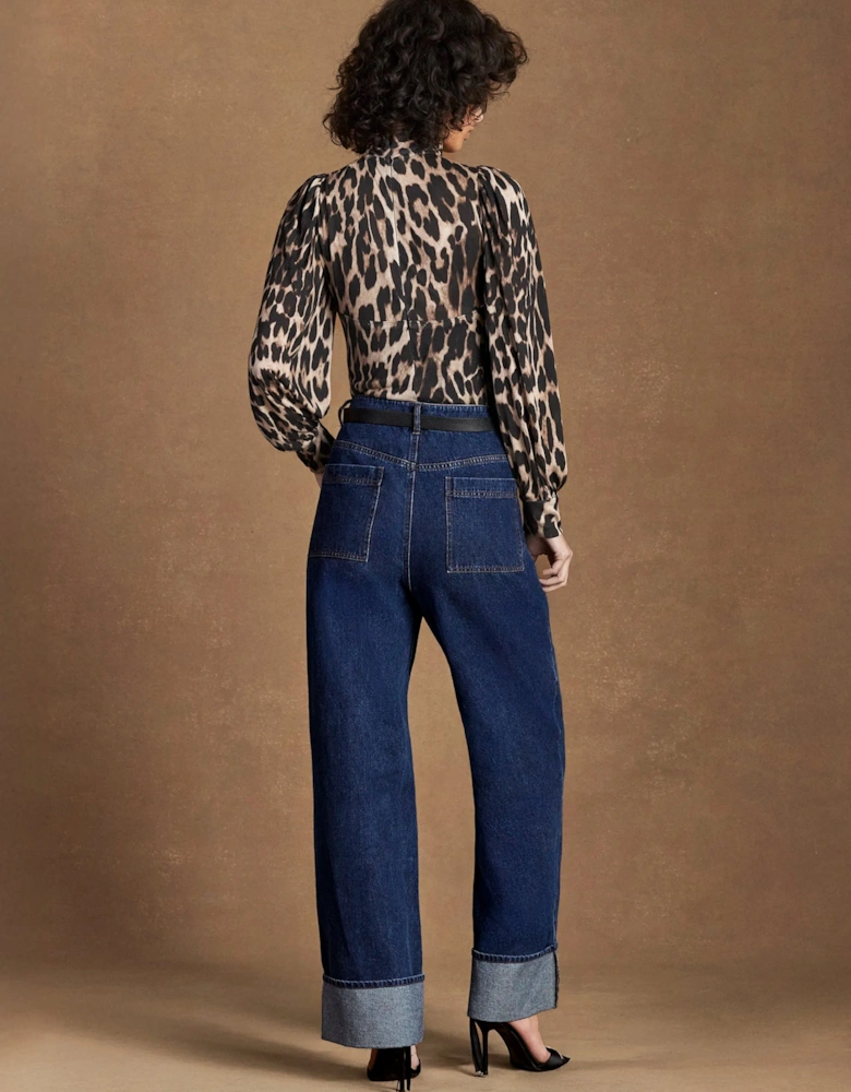 Leopard-Print Puff-Sleeve Bodysuit