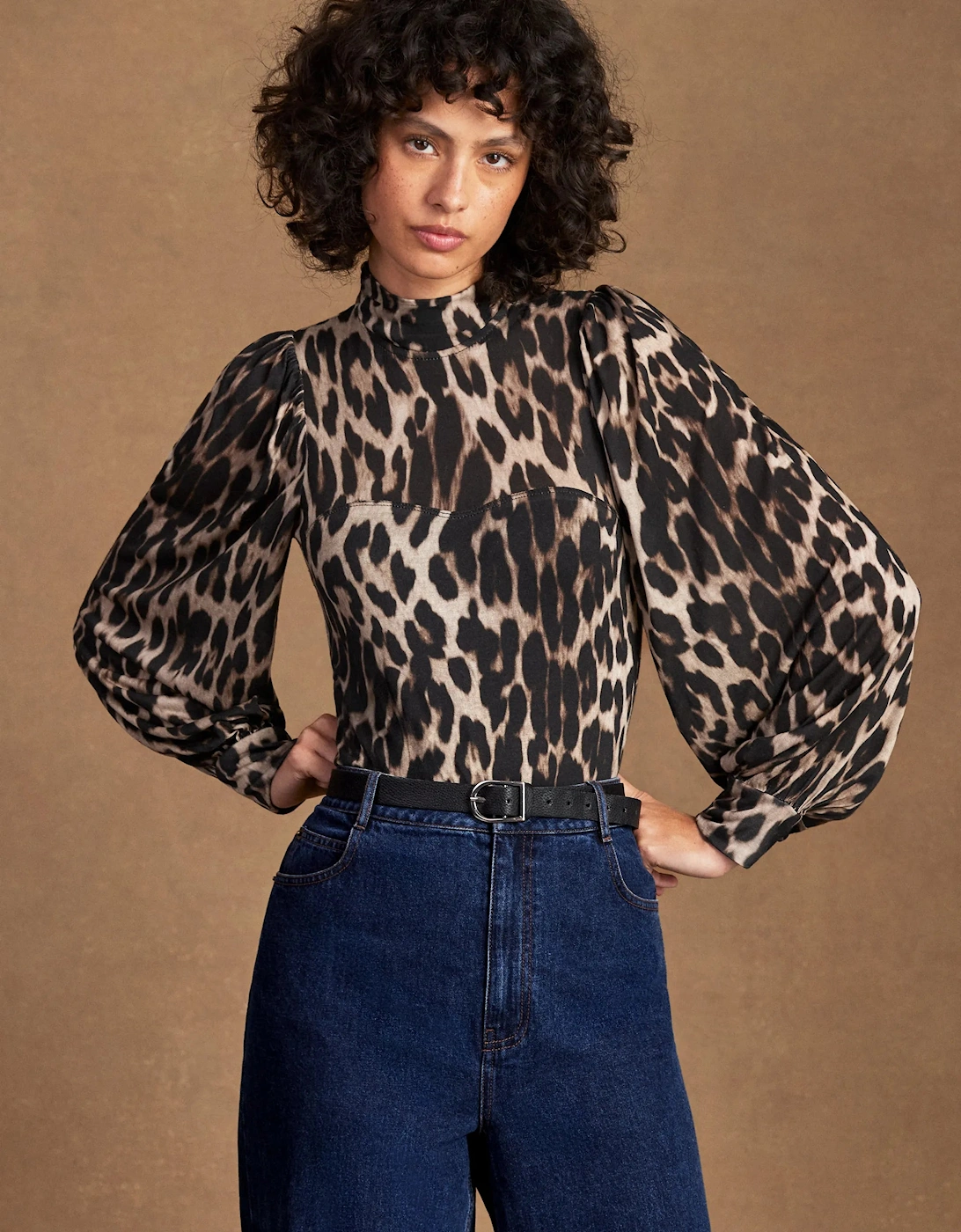 Leopard-Print Puff-Sleeve Bodysuit