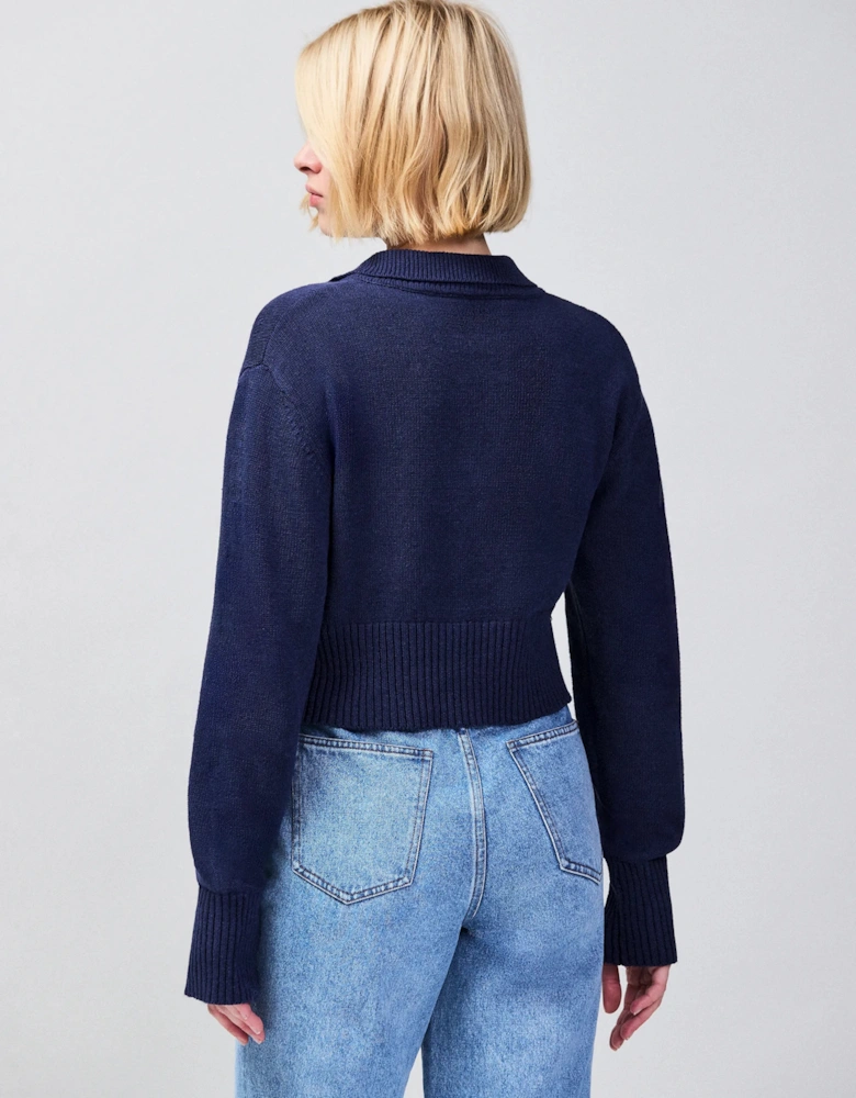 Navy Pearl-Button Cotton and Linen-Blend Jumper