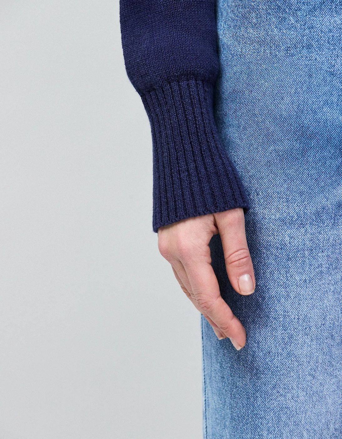 Navy Pearl-Button Cotton and Linen-Blend Jumper