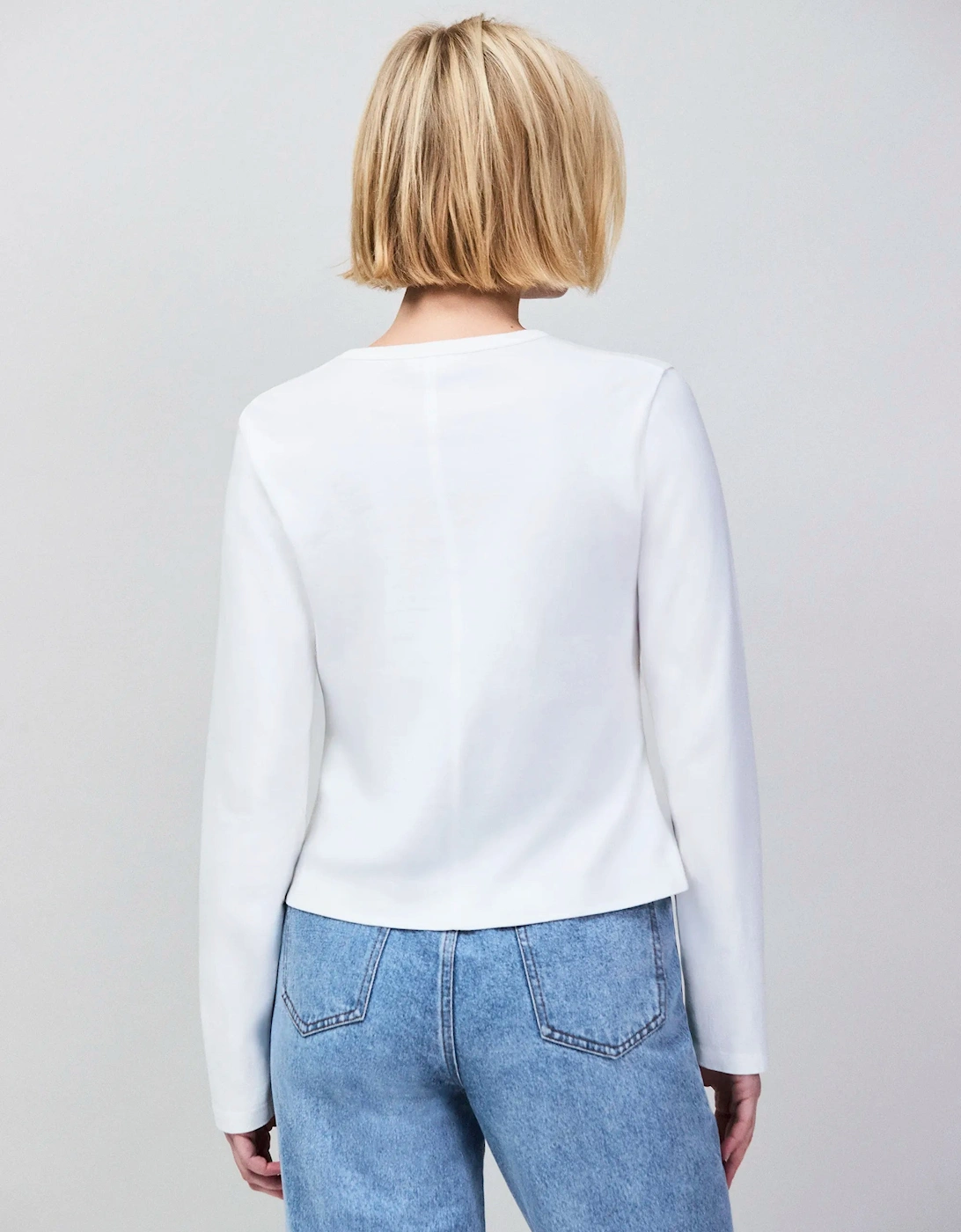 White Twist-Front Long-Sleeve Cotton T-Shirt