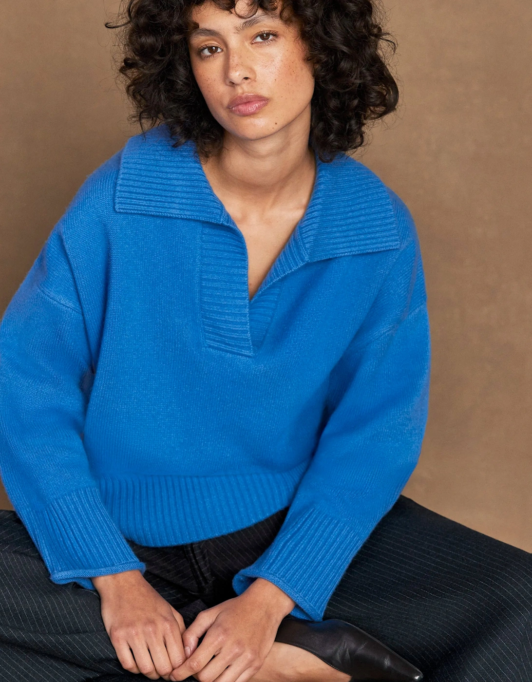 Cobalt Collar Jumper With Cashmere