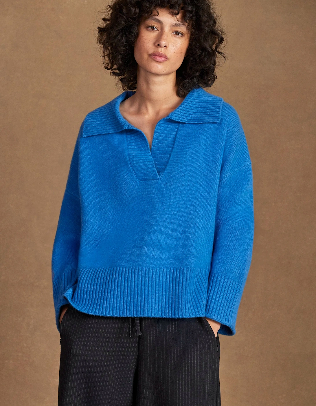 Cobalt Collar Jumper With Cashmere