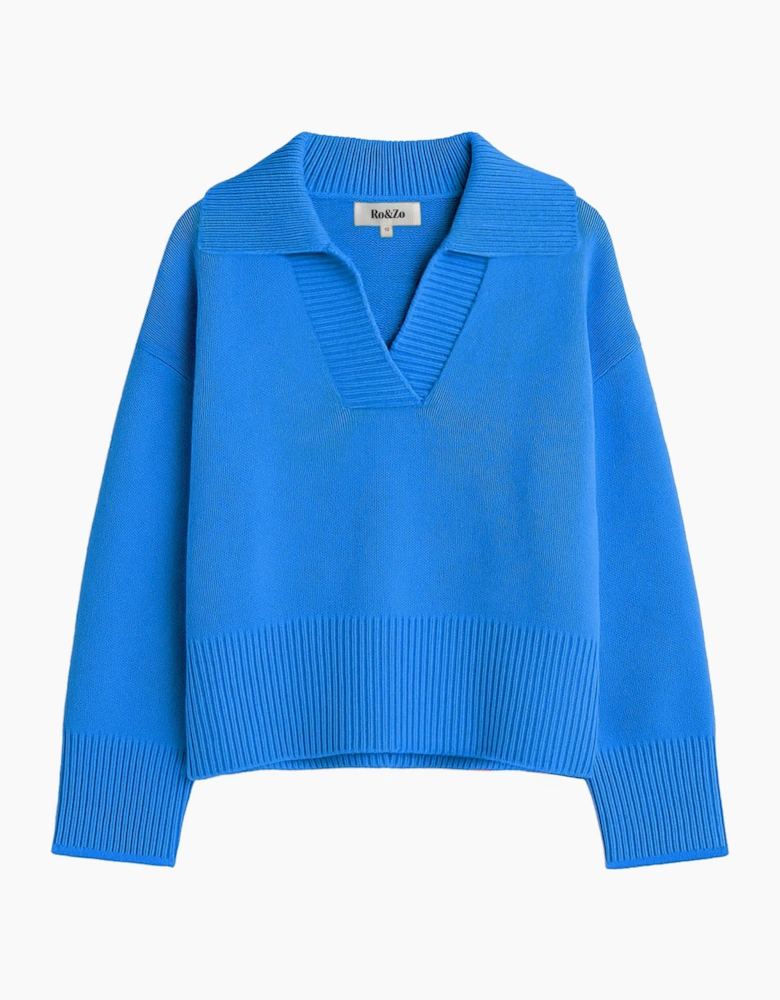 Cobalt Collar Jumper With Cashmere