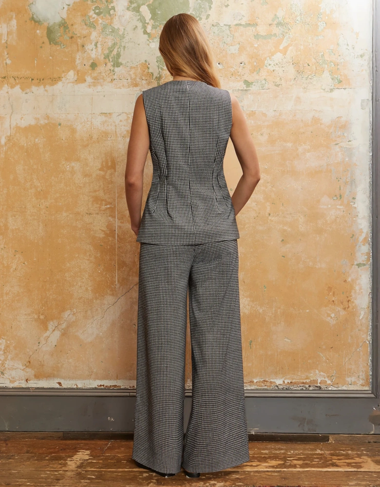 Houndstooth Tailored Wide-Leg Trousers