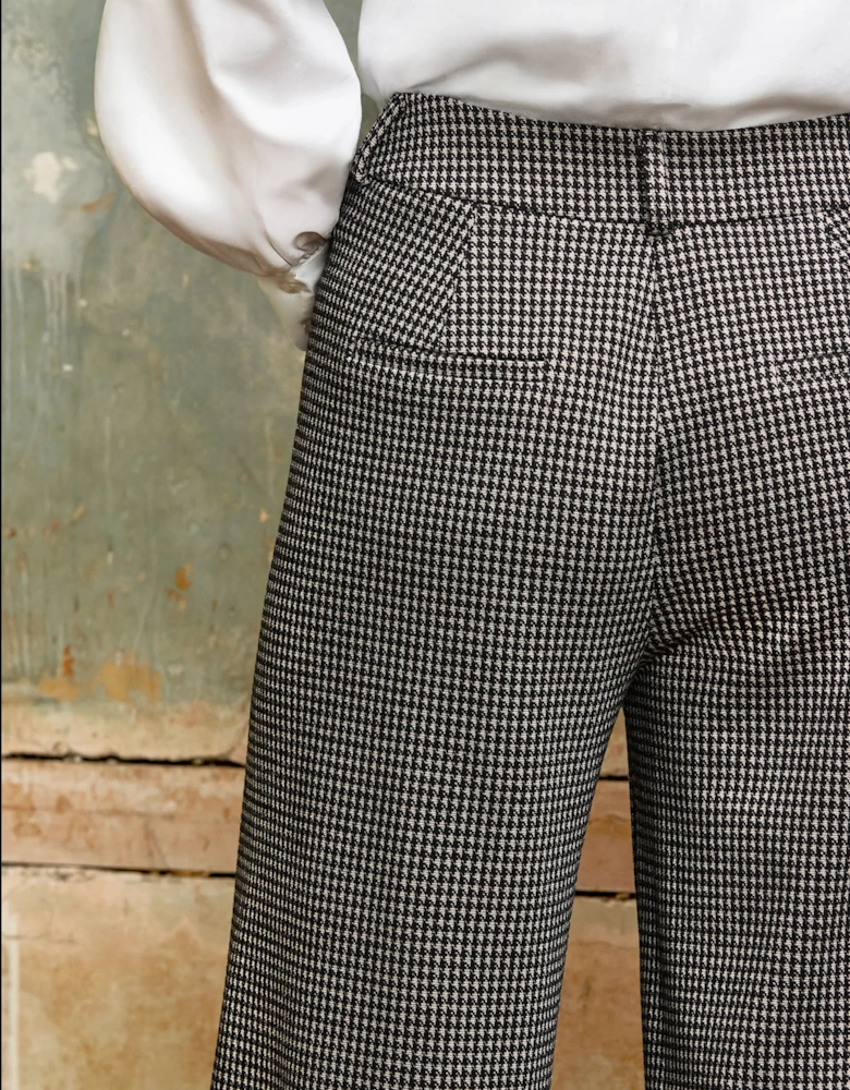 Houndstooth Tailored Wide-Leg Trousers