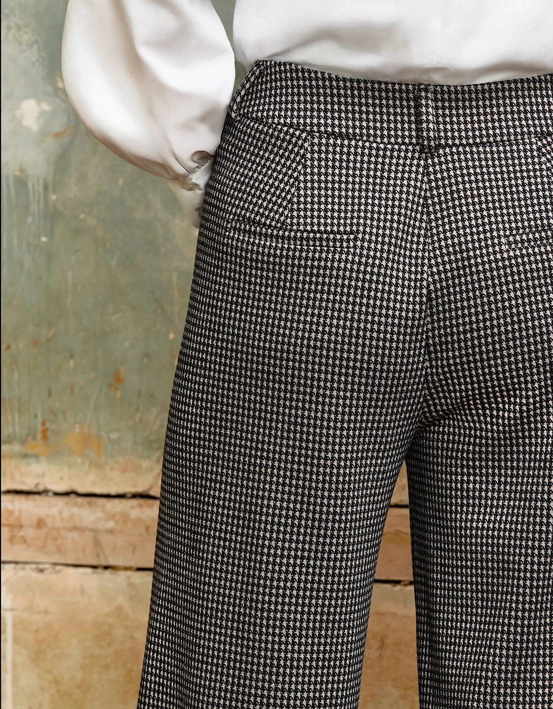 Houndstooth Tailored Wide-Leg Trousers
