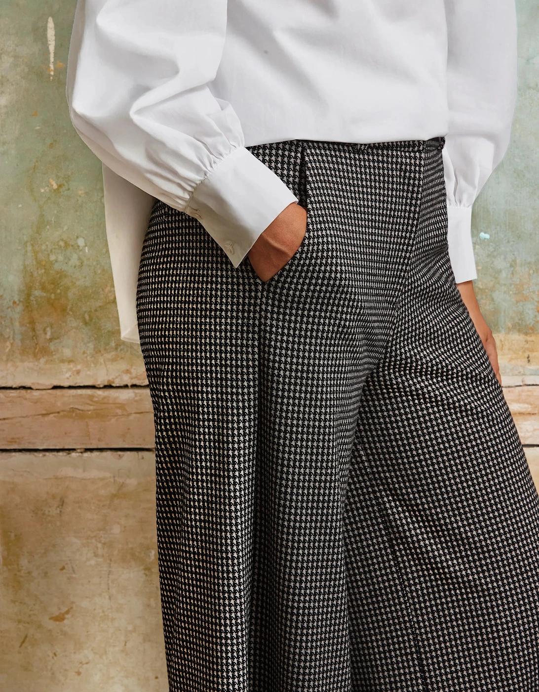 Houndstooth Tailored Wide-Leg Trousers