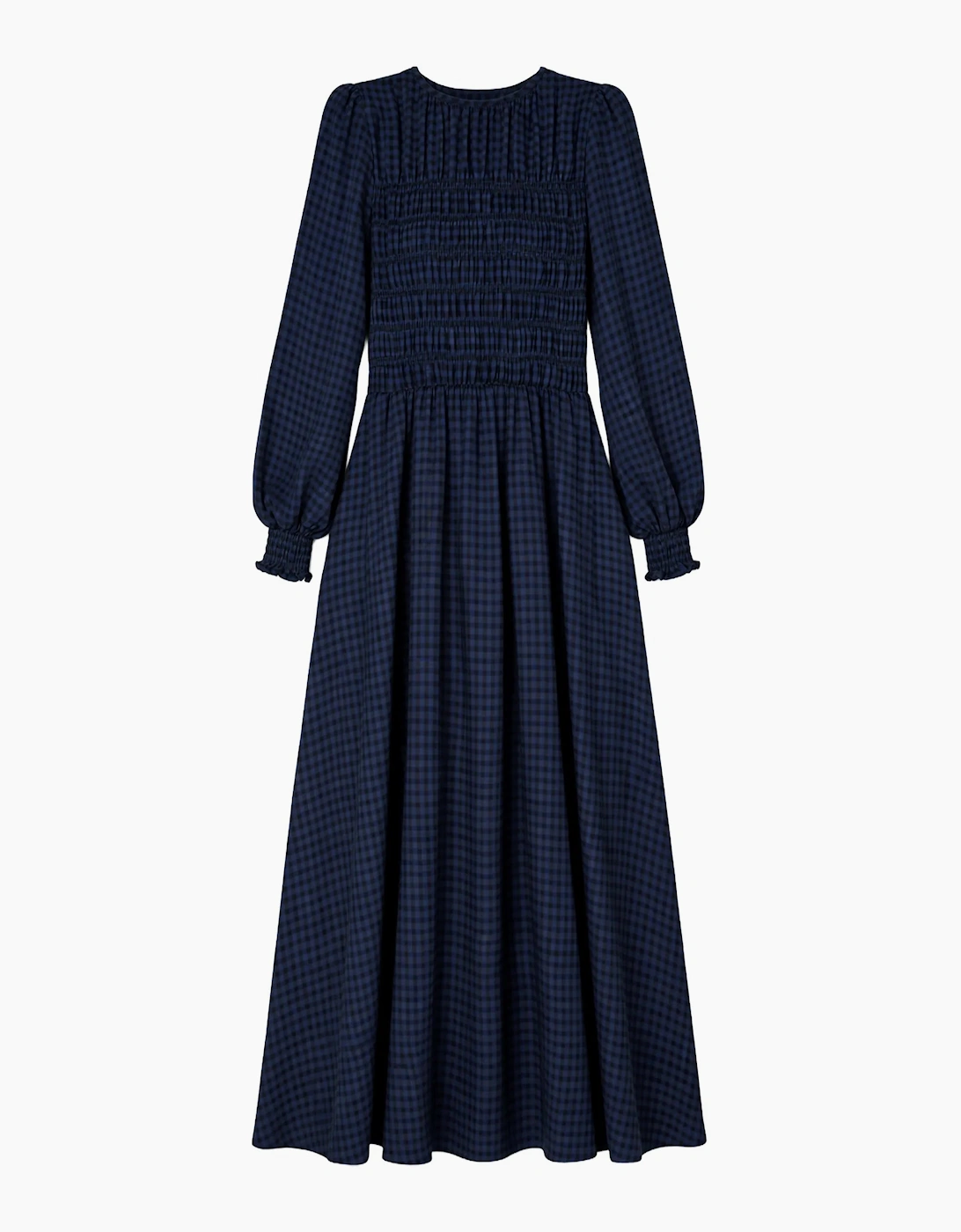 Petite Navy Check Shirred Bodice Dress