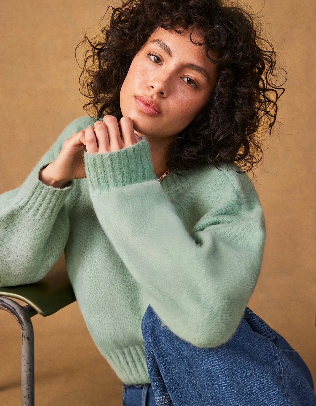 Green Cropped Jumper With Alpaca