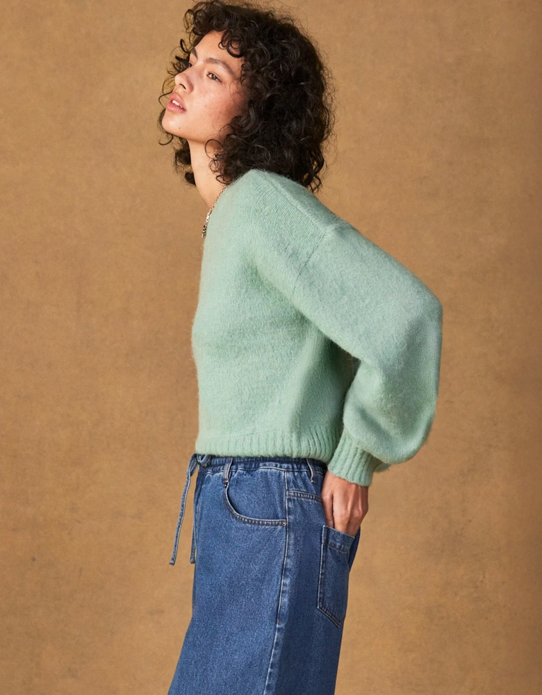 Green Cropped Jumper With Alpaca