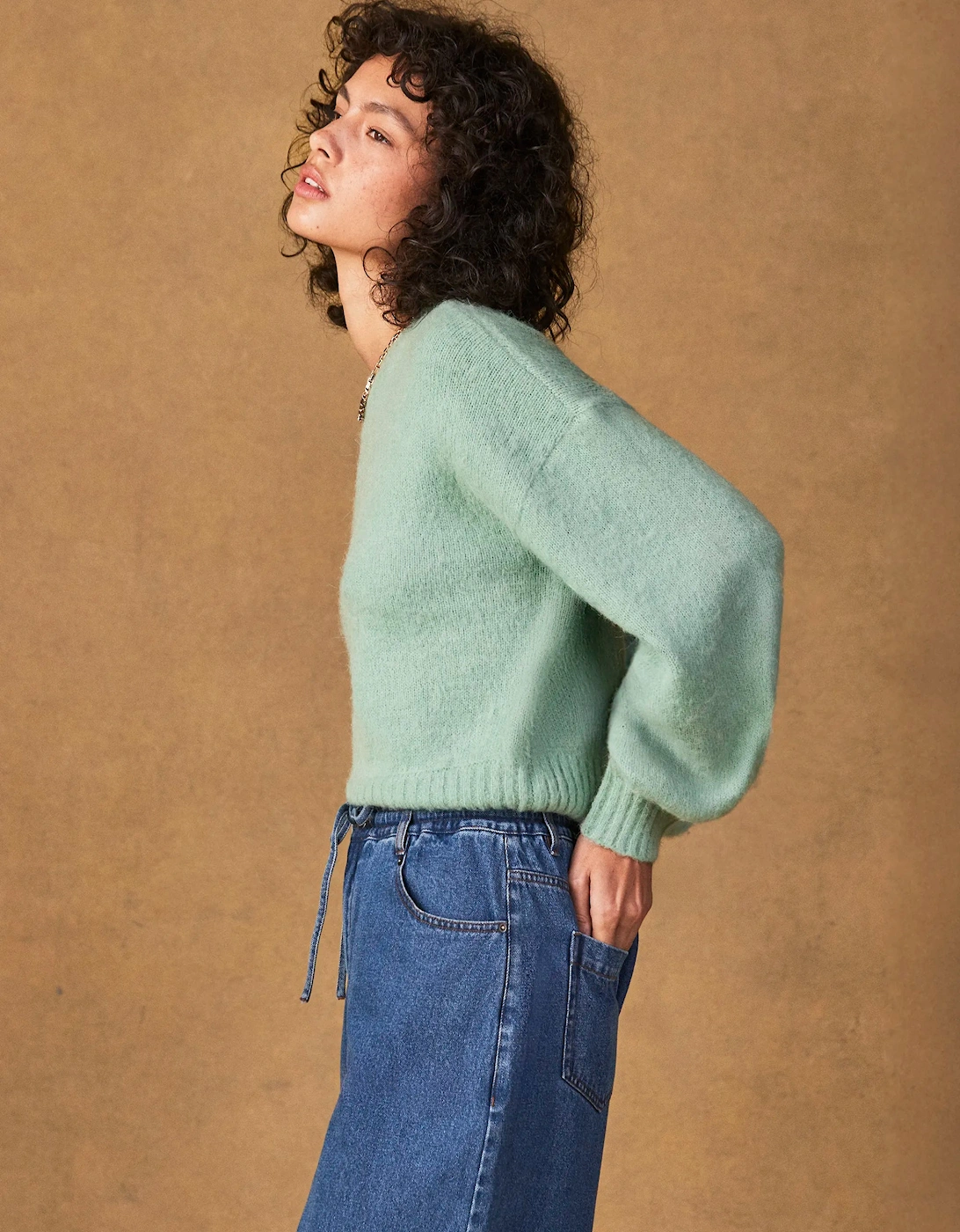 Green Cropped Jumper With Alpaca