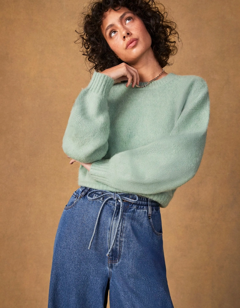 Green Cropped Jumper With Alpaca