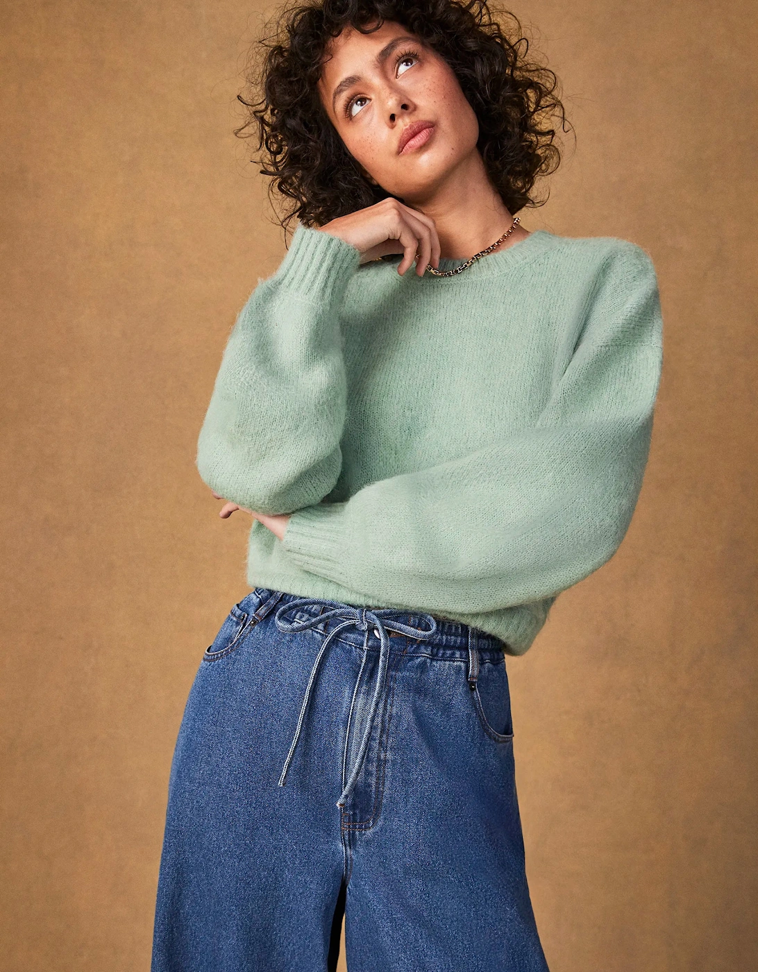 Green Cropped Jumper With Alpaca
