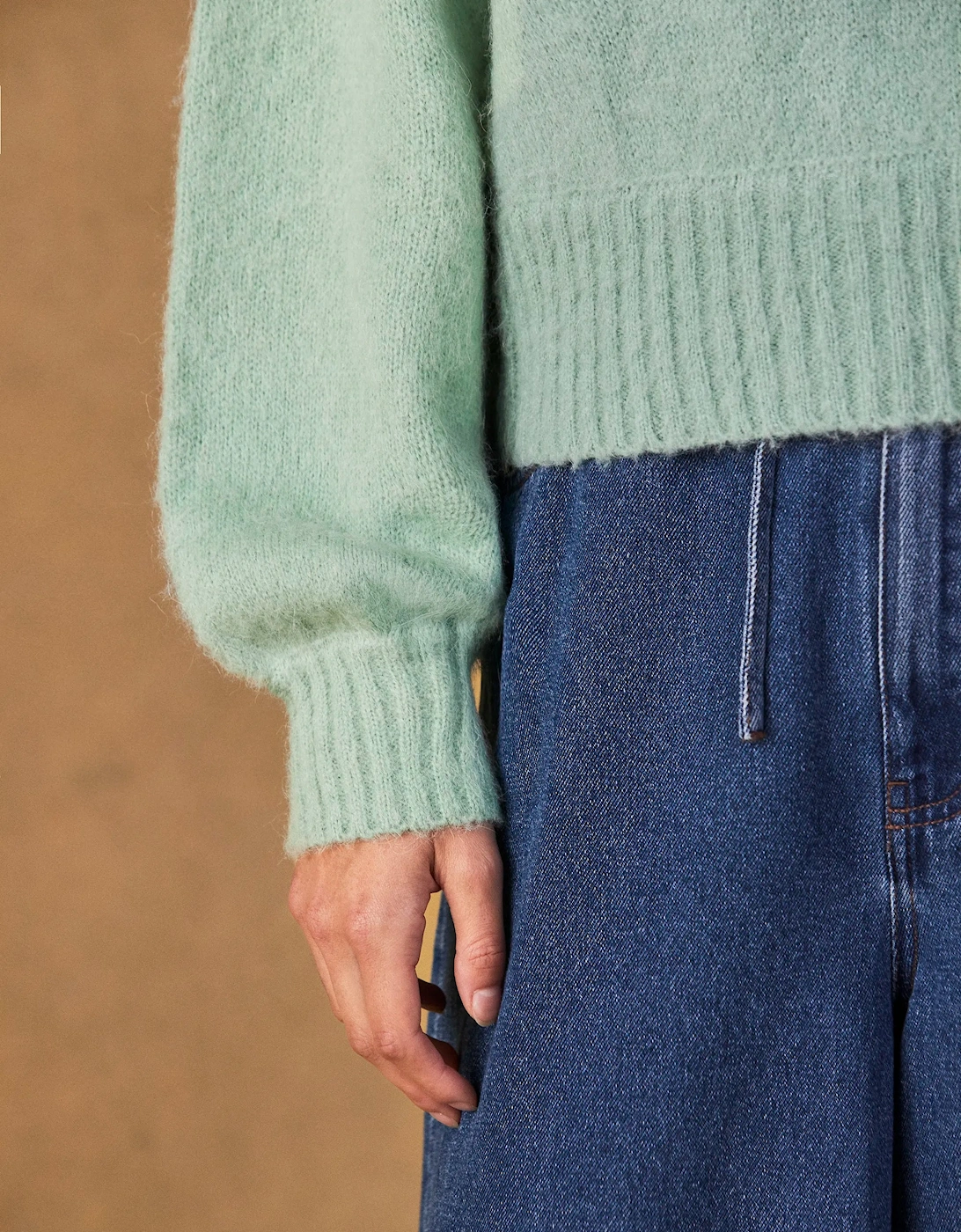 Green Cropped Jumper With Alpaca