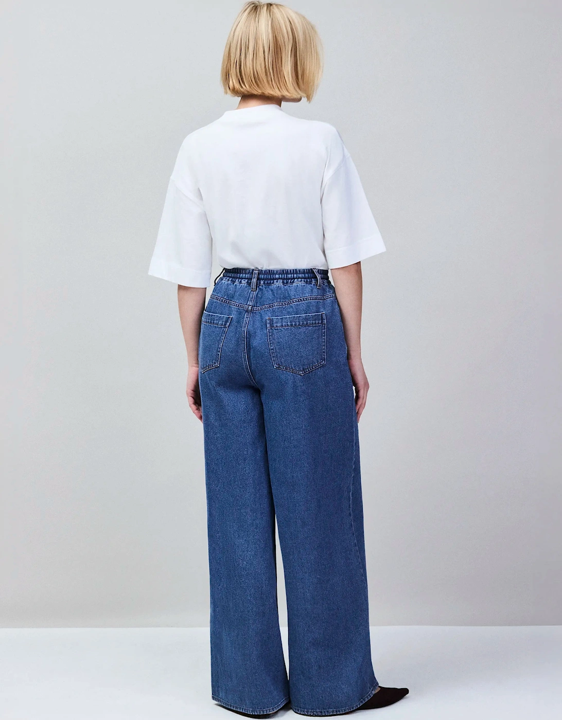 Petite Blue Denim Drawstring Wide Leg Jeans