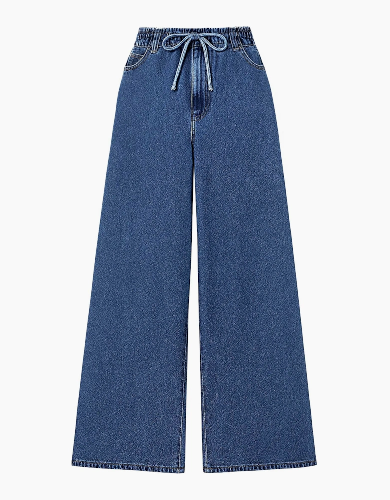 Petite Blue Denim Drawstring Wide Leg Jeans