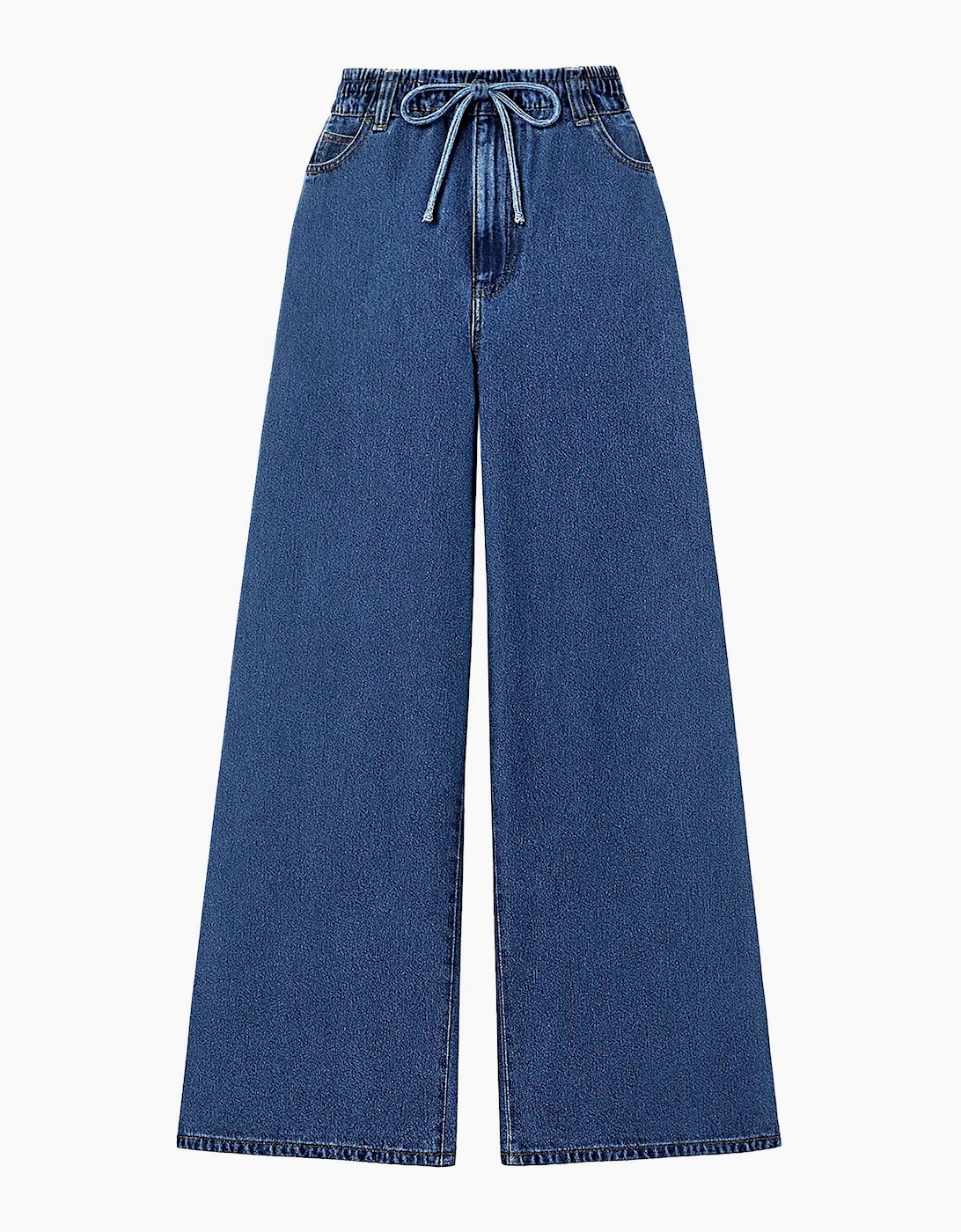 Petite Blue Denim Drawstring Wide Leg Jeans, 6 of 5