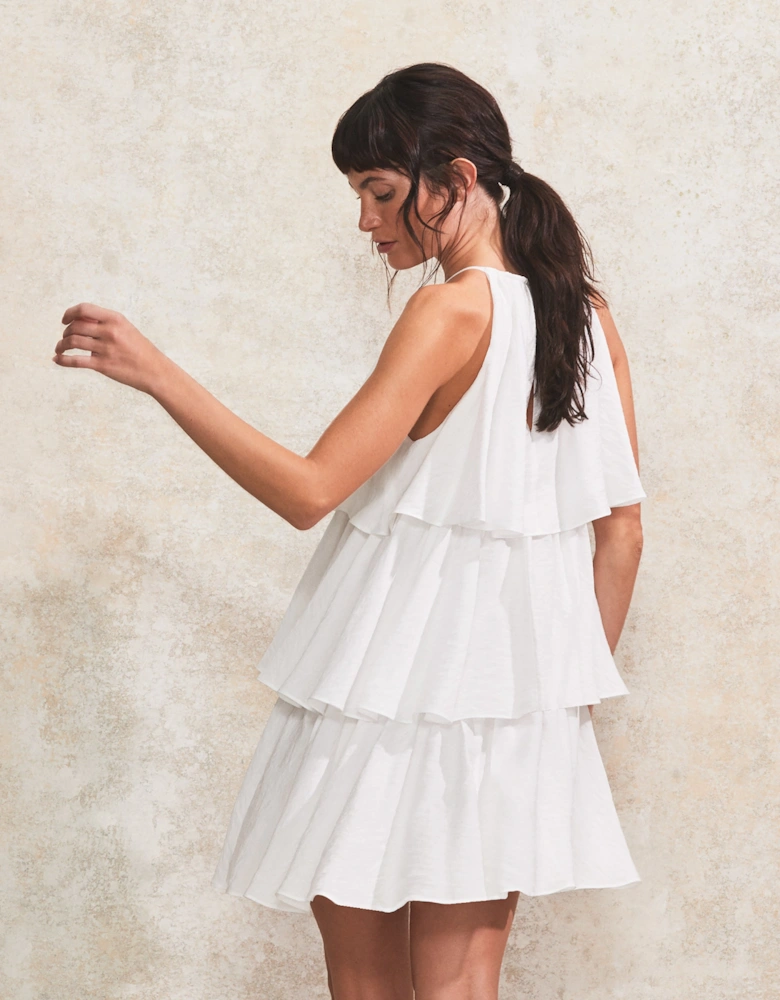 White Tiered Ruffle Mini Dress