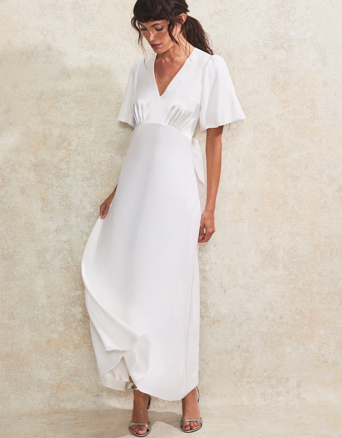 White Bias-Cut Tie-Back Midi Dress