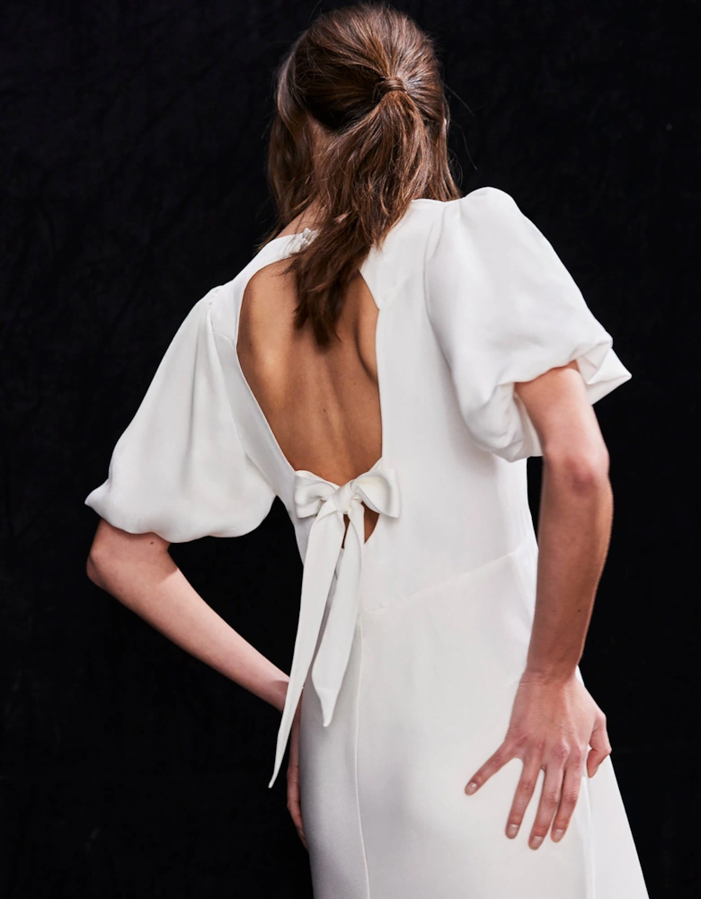 White Bias-Cut Tie-Back Midi Dress