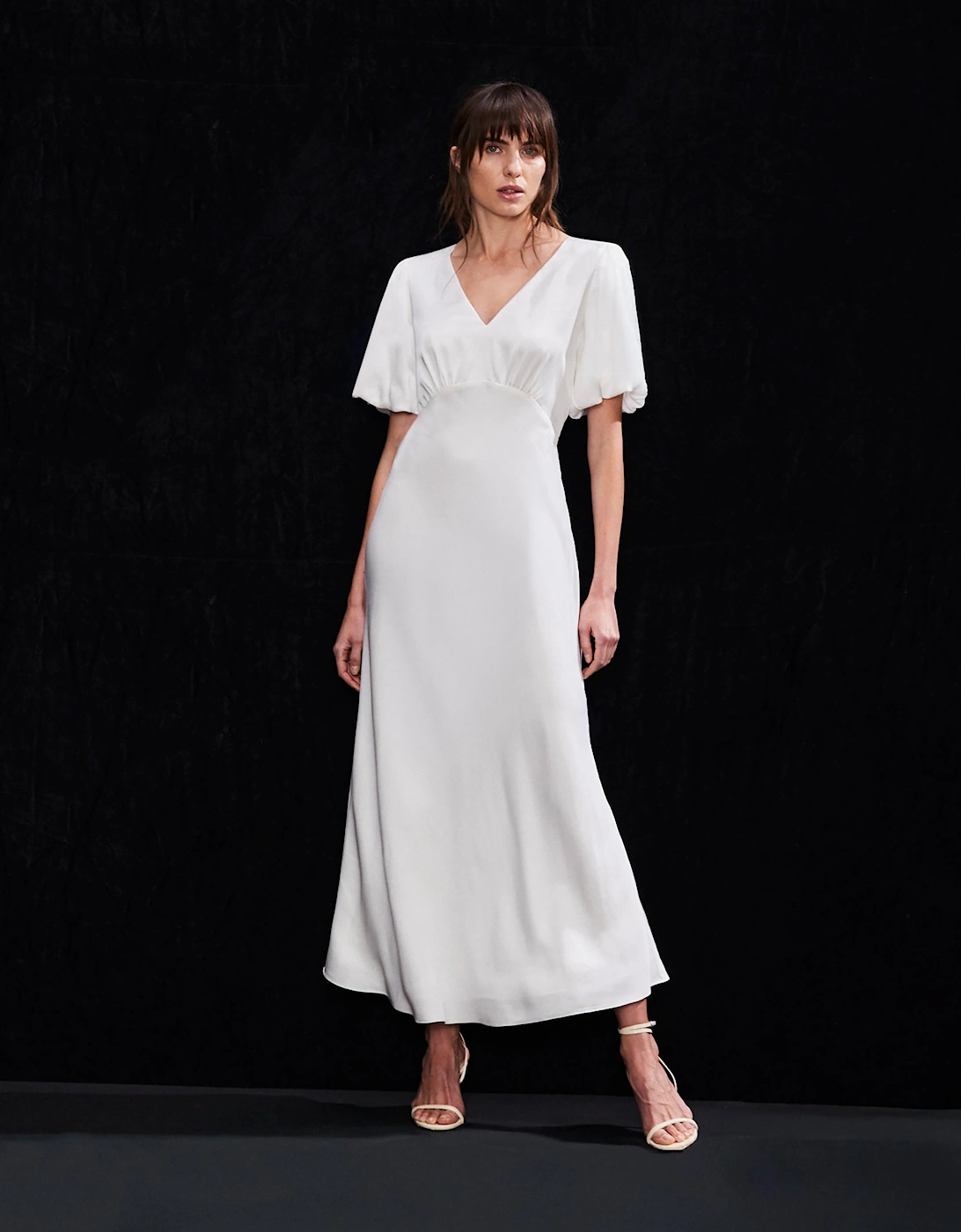 White Bias-Cut Tie-Back Midi Dress