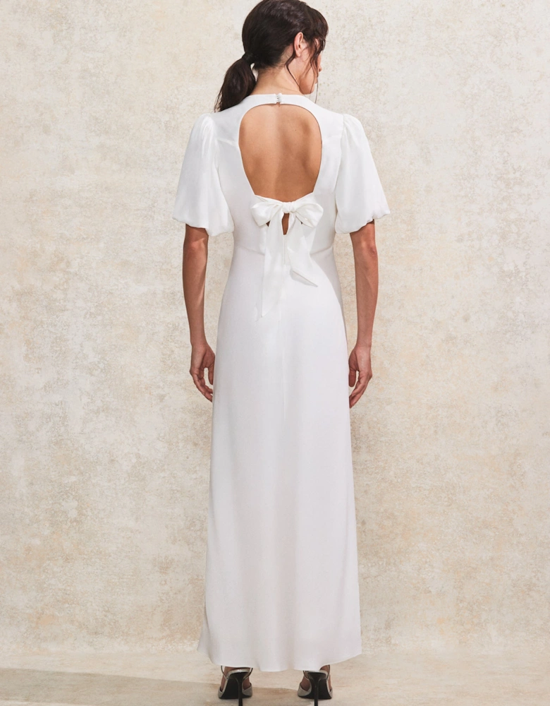 White Bias-Cut Tie-Back Midi Dress