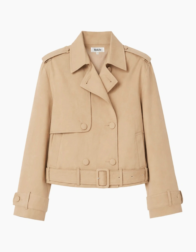 Camel Belted Cropped Trench Jacket
