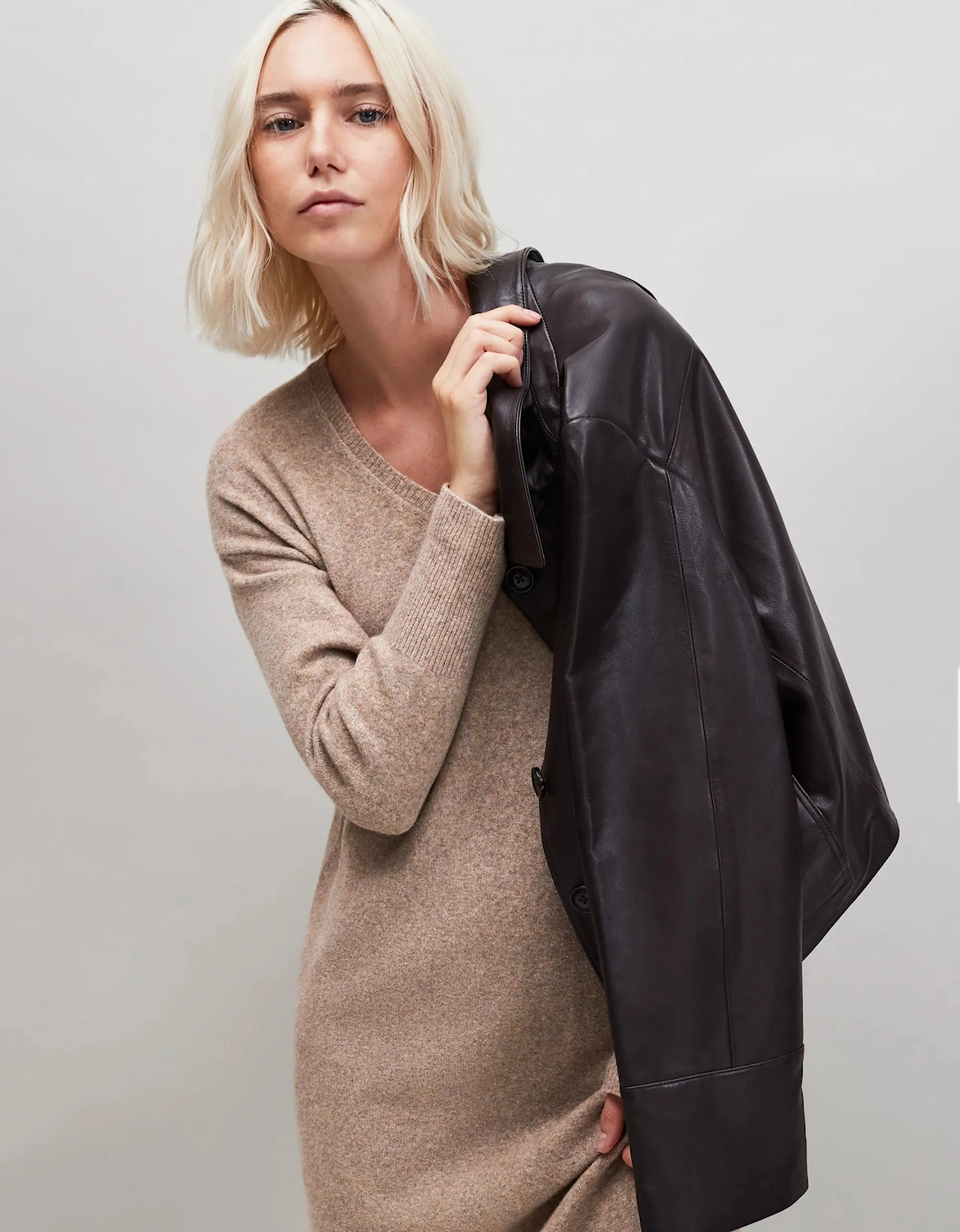 Oatmeal V-Neck Knit Dress