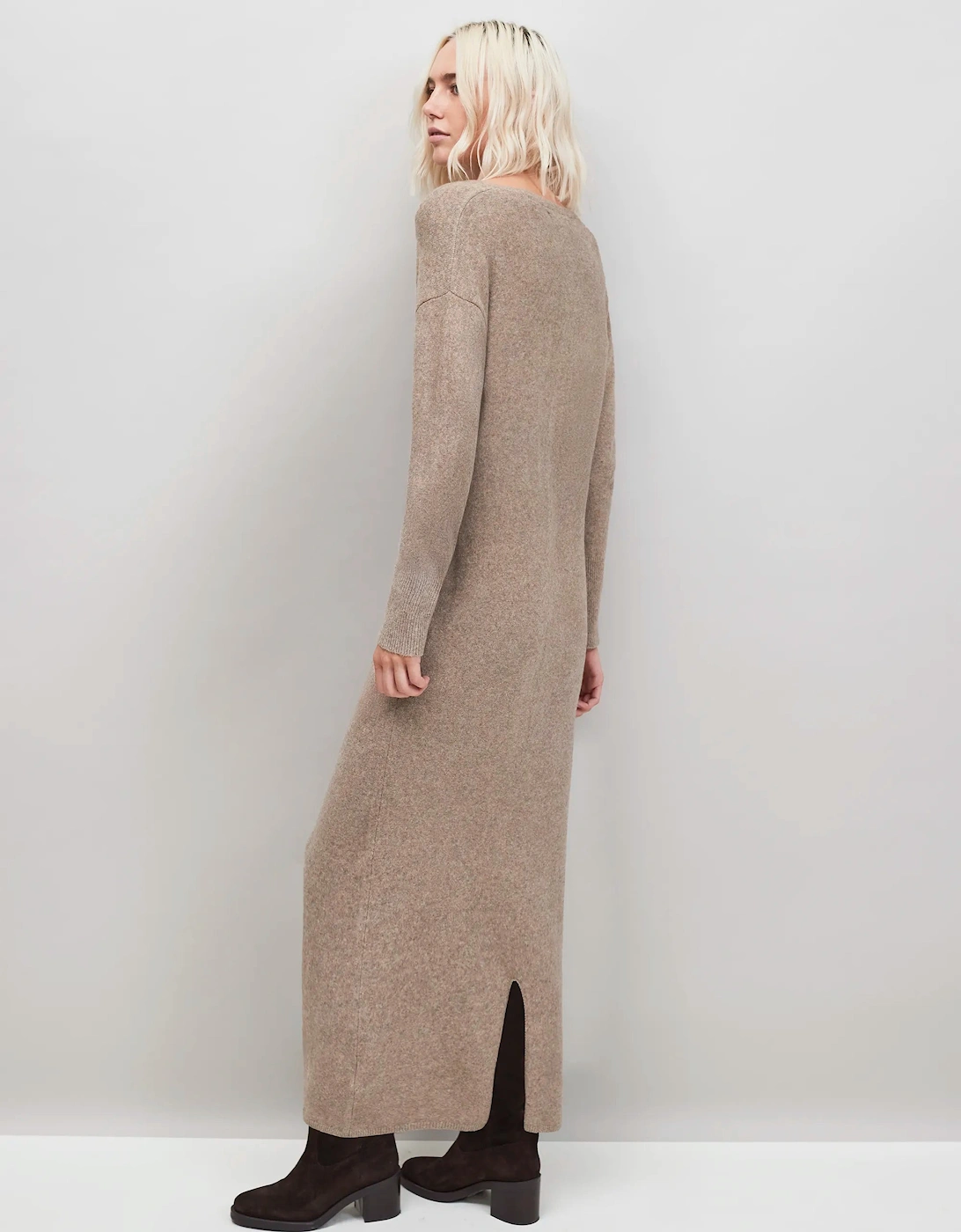 Oatmeal V-Neck Knit Dress